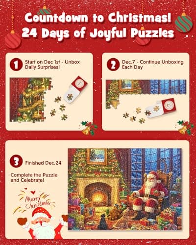 D-FantiX Calendrier de l'Avent Puzzles de Noël, 24 jours de compte à rebours pour enfants, garçons, filles, adolescents, 1008 pièces pour adultes, Cadeaux de Noël Puzzle Décoration de la maison