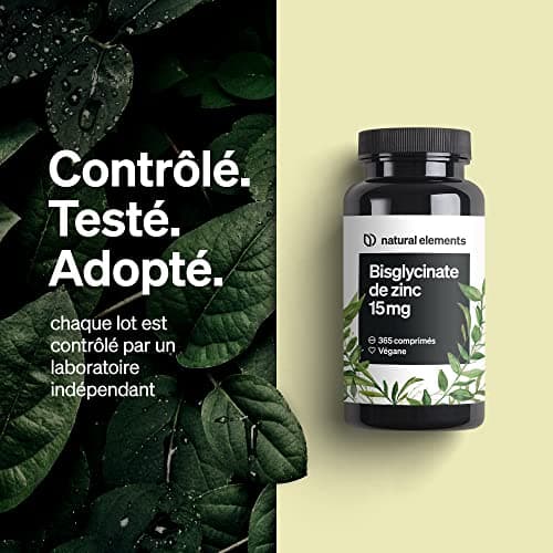 Zinc Bisglycinate Pur 15mg – 365 Comprimés Végétaliens – Soutient pour l'Acné – Zinc pour Plus d'un An – Antioxydant et Beauté – pour une Peau Saine – Système Immunitaire – Sans Additifs