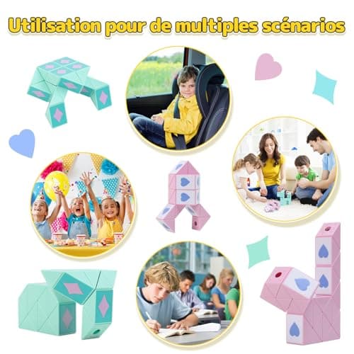 ECHOCUBE Cube Serpent Magique avec thème Poker, 2 Paquets de 24 Blocs de Cube Serpent Rapide pour remplir Les Sacs de fête, Casse-tête éducatif Serpent Jouets Amusants Cadeaux de fête (Vert & Rose)