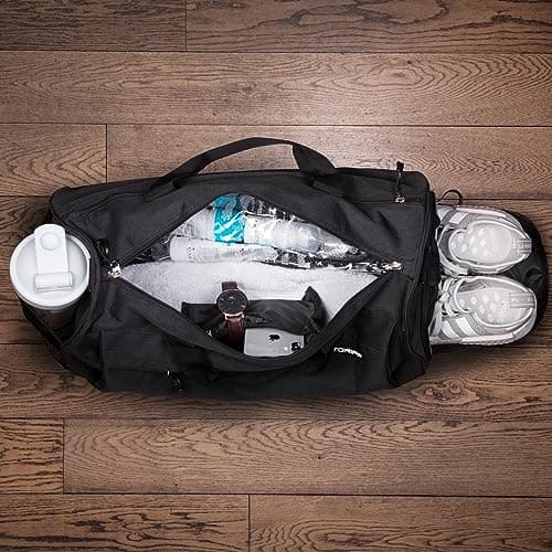 Fitgriff® Sac de Sport - Femmes et Hommes - avec Compartiment à Chaussures et Humide - Sac à Main pour Voyage, Sac de Gym, Fitness, Workout (Full Black, 58 x 31 x 31 cm (Medium))