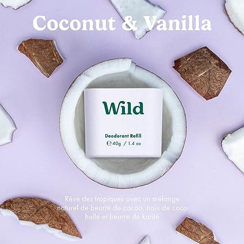 Wild - Déodorant Naturel Rechargeable - Sans Aluminium - Etui Violet avec Lot Varié de Recharge (3 x 40g) - Comprend Fresh Cotton & Sea Salt, Jasmine & Mandarin et Coconut & Vanilla - Végan