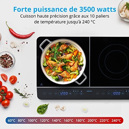 MEDION Plaque de cuisson double à induction (3500 Watt, Deux plaques de cuisson electrique, 2 feux, 10 niveaux de température, portable, écran LED, MD15324) noir