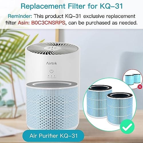AIRTOK Purificateur d'air avec éponge d'aromathérapie, le purificateurs d'air H13 HEPA élimine 99,97% de la poussière et de la fumée, convient aux pièces de moins de 35m2 | 3 vitesses de vent | KQ-31