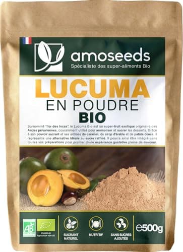 Lucuma en poudre BIO 500G | Sucrant Naturel, Sans sucre ajoutés | 100% Naturel et Pur | Alternative au sucre | Sans OGM, sans Conservateurs | Qualité Supérieure