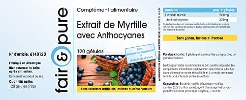 Fair & Pure® - Extrait de myrtille aux anthocyanines - avec 1500mg d'extrait de myrtille par dose journalière - 120 gélules véganes