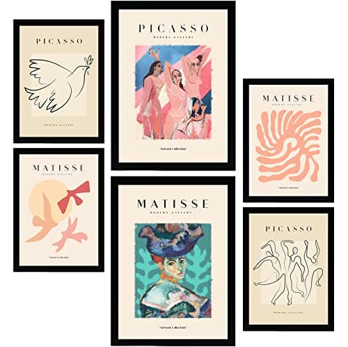 Nacnic Lot de 6 affiches Picasso et Matisse. Corps. Estampes de fauvisme et de surréalisme pour l'aménagement intérieur et la décoration. A3 et A4, sans cadres.