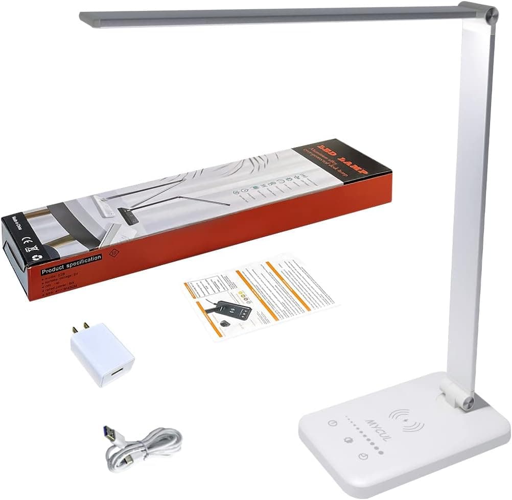 Lampe de Bureau avec Chargeur sans Fil,Lampe de chevet Avec Port USB,Blanc