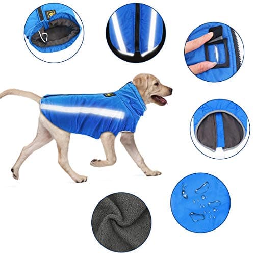 Idepet Manteau de Chien imperméable Veste Chaude d'hiver, vêtements pour Animaux de Compagnie Coupe-Vent Tenue de Veste de Chien pour Petits Chiens de Taille Moyenne avec Trou de Harnais XL-6XL