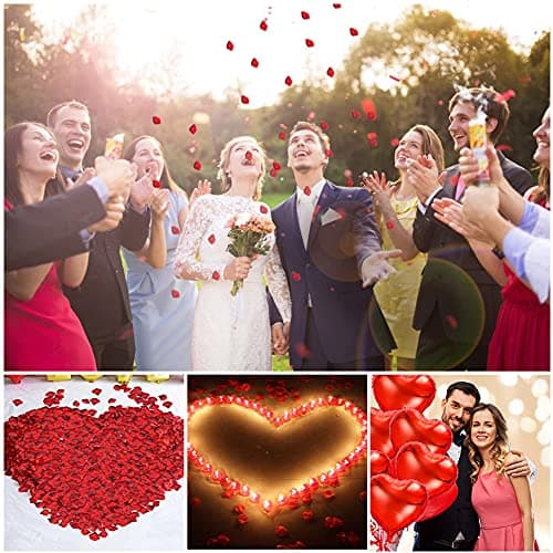 RANJIMA Décoration Romantique, Deco st Valentin Rouge, 1000 Pétale de Rose, 50 Bougies en Forme de Coeur, 10 Ballons Coeur Rouges pour Saint Valentin D'anniversaire Déco Fiançailles et Mariage
