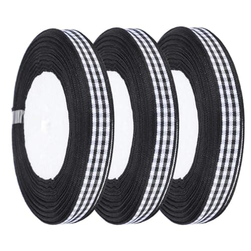 Ruban vichy noir, 3 rouleaux de ruban fin, ruban artisanal à carreaux de buffle, ruban à carreaux classique pour emballage cadeau, 1 cm de largeur, 25 mètres/rouleau