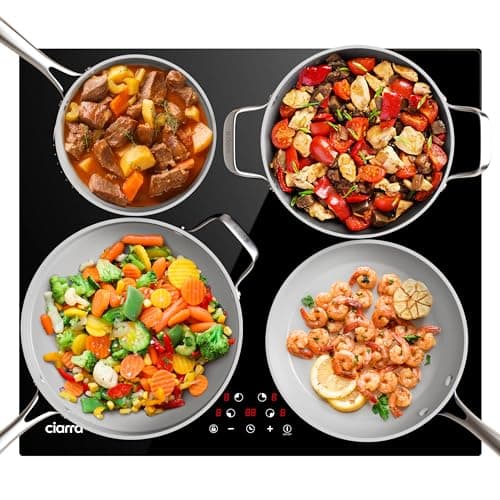 Ciarra Plaque de Cuisson à Induction - 4 Foyer 6000W - Table de Cuisson Encastrable - Commande tactile - 9 Niveaux - CABBIH4-C