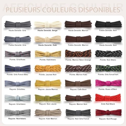 Stepace Lacets Ronds pour Bottes [2 Paires] Lacets Renforcés et Résistants pour Bottines, Chaussures de Randonnée, Chaussures de Travail Black White-120(Dots)