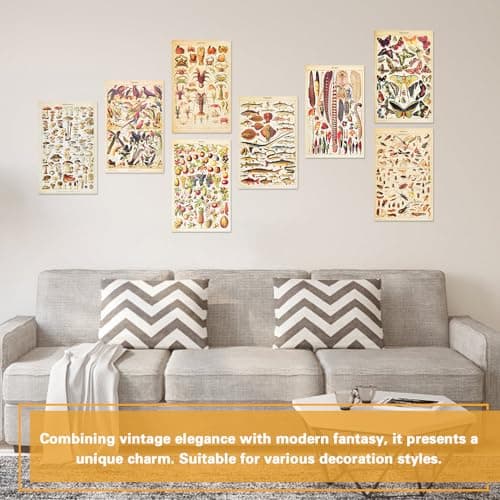 CODIRATO 9 PCS Affiche Botanique Vintage Papillon Poster Rétro Insecte Oiseaux Affiche Esthétique Fleurs Plante Poster Set 30x20cm Fruits Légumes Poster pour Art Mural Déco