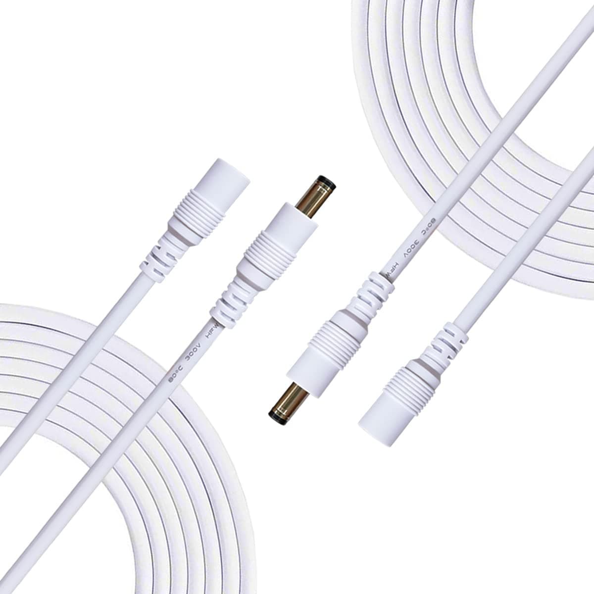 2pcs 2 Mètres Câble D'extension d'alimentation DC 2.5mm x 5.5mm DC Plug Extension Cable Mâle à Femelle Connecteur pour Adaptateur Secteur, CCTV Camera Power et Plus - Blanc