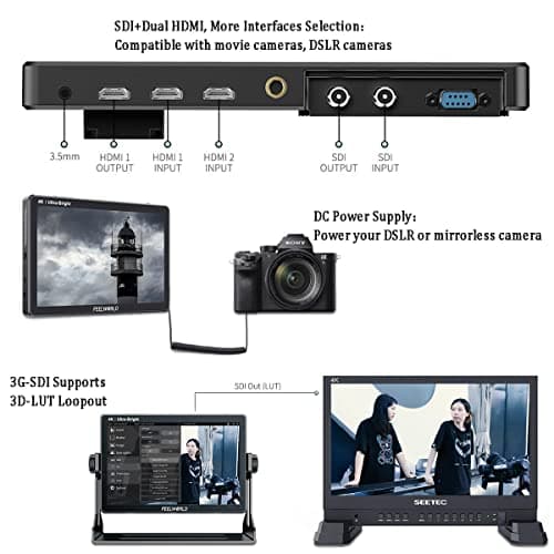 Feelworld LUT11S 10.1 Pouces Écran Tactile de pour Appareil Photo Reflex numérique avec Ultra luminosité 2000nits, 3G-SDI 4K HDMI 1920x1200 Compatible avec DJI(SDI and HDMI)