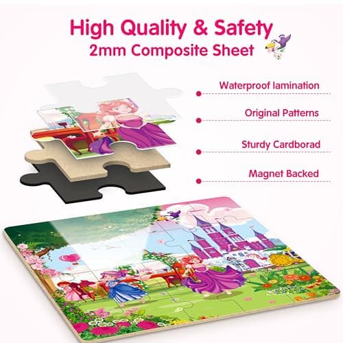 SYNARRY Puzzle Licorne Princesse Sirène Magnetique Enfants 3 4 5 6 Ans, 20 Piéces de Puzzle Voyage, Jouet pour Fille Avion Voiture Enfant 3 à 8 Ans