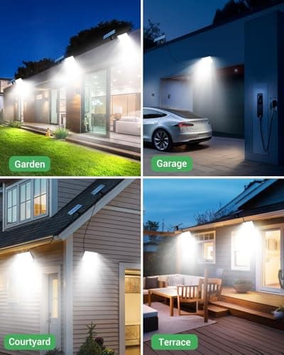 LOTMOS Lampe Solaire Exterieur Detecteur de Mouvement avec Télécommande, 342 LED Lumiere Solaire IP65 Étanche Spot Solaire, 3 Modes Eclairaget Solaire pour Jardin Garage Cour, Blanc Froid