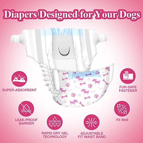 Dono Couches jetables pour Chiens Femelles, Couches Super absorbantes pour Chiens, Couches pour Chiots avec Technologie Gel Flash Dry, Couches pour Chats étanches pour Chiens en Chaleur, Incontinence