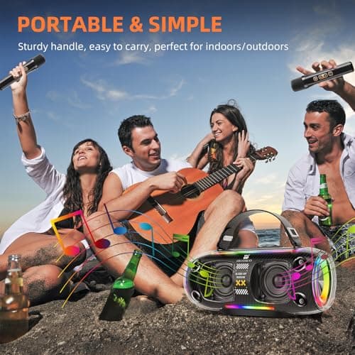Machine de karaoké avec 2 haut-parleurs de microphone sans fil, un système de sonorisation Bluetooth portable pour adultes et enfants, adapté pour les réunions à la maison, les fêtes d'anniversaire et