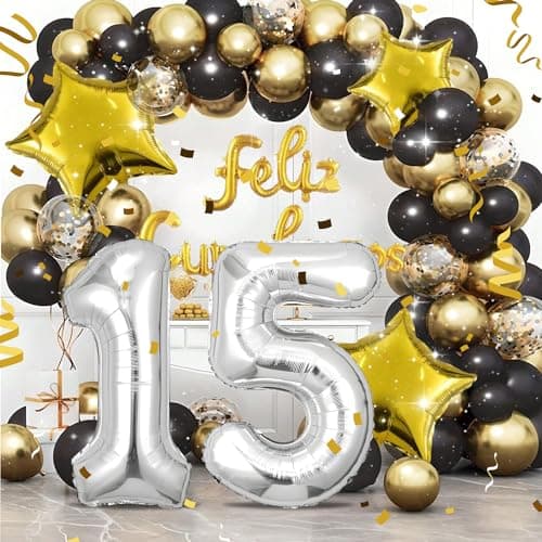 Ballons Anniversaire 15 Argent - 100cm - Ballon Chiffre 15 Numéro 15 - Happy Birthday Decoration Ballons Fête d'anniversaire Ans Vole Grâce à l'Hèlium 15