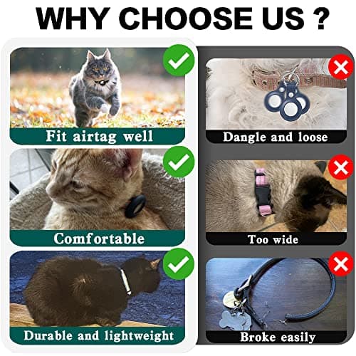 Collier Chat Airtag, Collier pour Chat Anti-étranglement avec Protecteur Airtag et Cloche, pour Toutes Les Tailles de Chats, Large de 1 Centimètres et Léger (Noir)