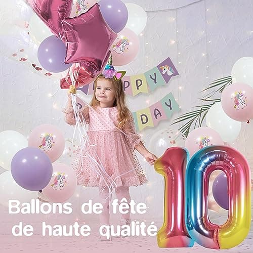 envami® Licorne Decoration Anniversaire 10 ans - Kit Anniversaire Fille Licorne, Ballon Anniversaire Fille 10 ans - Deco Anniversaire Fille 10 ans - Ballon Anniversaire 10 ans Fille, Ballon Décoration