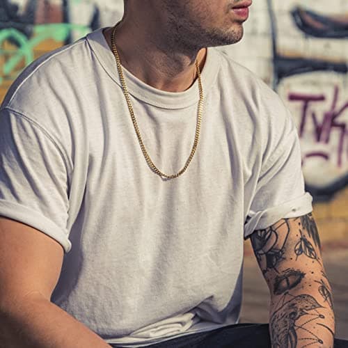 Made by Nami Collier pour Homme en Acier Inoxydable - Chaîne à Maillons en d'Or Massif de 60 cm - Chaîne pour Homme Artisanale - Cadeau pour Lui - Bijoux pour Homme (Or 4mm)