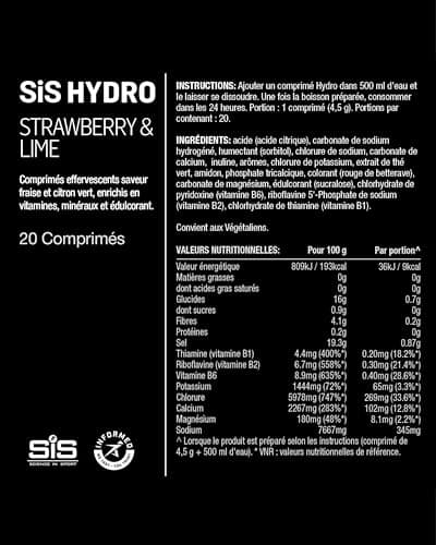 Science in Sport Hydro Tablettes 20 pièces Fraise-Lime - Tablettes d'Électrolytes, Vegan & sans gluten, Avec minéraux et vitamines pour un équilibre électrolytique et hydrique