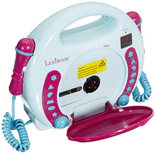 Lexibook Disney Frozen La Reine des Neiges Elsa Lecteur CD pour enfant avec 2 microphones jouets, prise écouteurs, à piles, Bleu/Blanc, RCDK100FZ