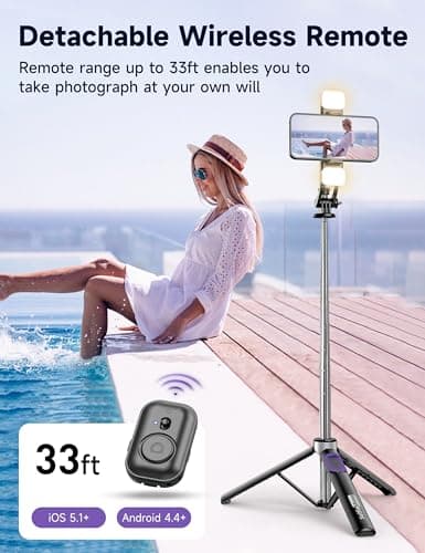 135CM Perche à Selfie Trépied avec 2 Lumière, Trépied pour Téléphone avec Télécommande Détachable, Portable Selfie Stick Trepied Extensible avec Vis de 1/4" Compatible pour iPhone/Android/GoPro/Camera