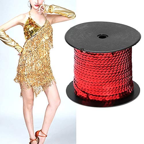 Corde à Paillettes, 100 Yard/Roll 6mm Paillette Paillette Paillettes Rouleau Sequin String Ruban pour Artisanat Embellissements Costume Accessoires(Rouge)