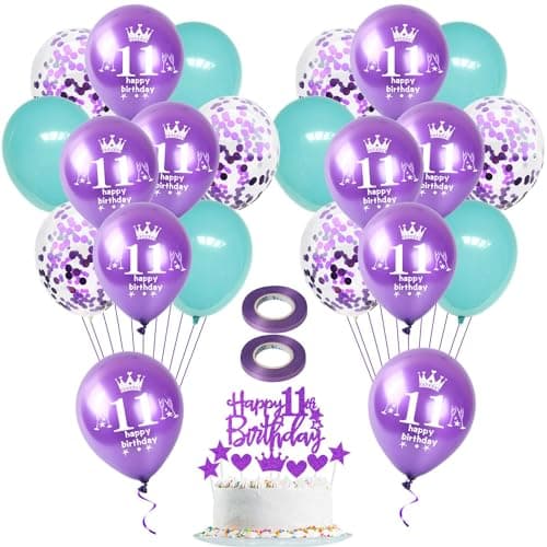 pourpre Ballon 11 ans anniversaire fille décoration 22 pièces violet bleu Happy 11th Birthday latex ballons 11 ans anniversaire décoration 11 ans fille décoration gâteau 11 ans anniversaire fille