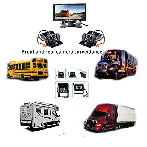 Camera de Recul Voiture 2 Caméras, Ecran Caméra de Recul, 12 V-24 V Caméra De Recul 7 Pouces pour Voiture IP68 Étanche De Vision Nocturne LCD Kit Camera pour Camping-Car, Bus, Remorque, Camion
