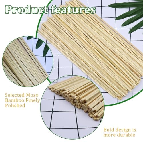 OMJMYY 100 Pièces Baton Barbe a Papa 300 mm x 4mm x 4mm Bâtonnets pour Barbes à Papa pour Barbe à Papa Naturel Bâtons de bambou pour Travaux Manuels et Bricolage(Carré)