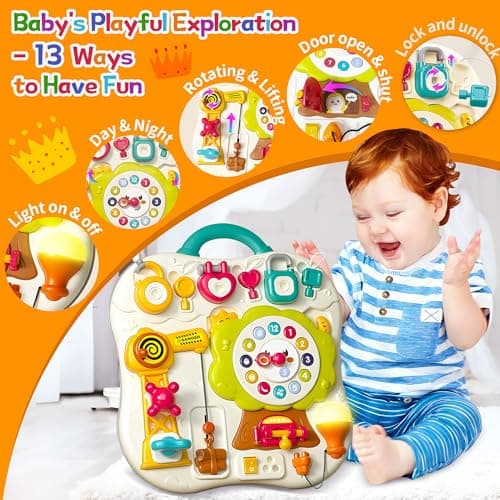 ROHSCE Montessori Busy Board - Tableau de Motricité Éducatif pour Bébé 1 à 3 Ans avec 13 Activités Musicales et Lumières LED, Jeux Sensoriels, Activités de Motricité Fine