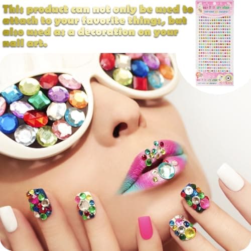 Lunaanda Strass Autocollants, 2184 PCS/10 Feuilles Autocollants Gemmes Bijoux Auto-Adhésifs Multicolores Cristal Autocollants Acrylique Diamant Scrapbooking Autocollant pour DIY Artisanat Décoration