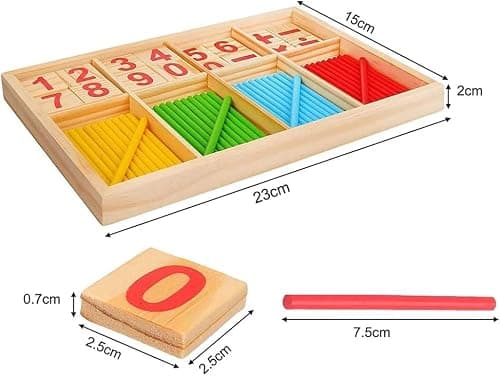 QHFlashbuy Jouet Montessori Mathématiques,Jeu Numérique Bâtons avec Blocs et Bâtons Comptage,Enfant Jeux Mathématiques Bois Bâtons 3 Ans et +