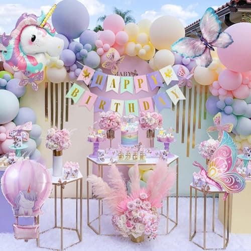 Ballon Licorne, Kit Deco Anniversaire Fille, Decoration Licorne Anniversaire, Géant Ballons Papillon, Anniversaire Licorne Princesse pour 1 2 3 4 5 6 7 8 9 ans Fille Enfants Decoration Anniversaire