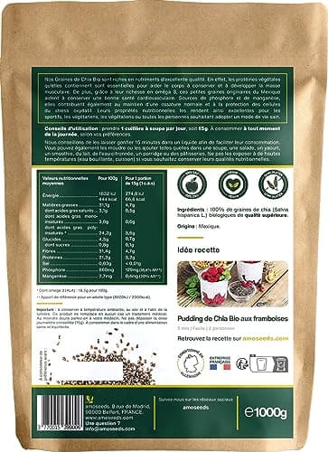 Graines de Chia Bio 1KG | Sources de Protéines, Oméga 3, Fibres | Salvia Hispanica | Qualité Supérieure