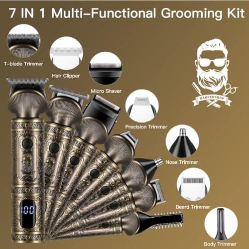 Surker Tondeuse Barbe Homme Tondeuse Cheveux Professionnelle Avec Lame en T de Coupe de Cheveux Chauve 0 mm Rasoir électrique Tondeuse Corps de Précision pour Nez 7 en 1