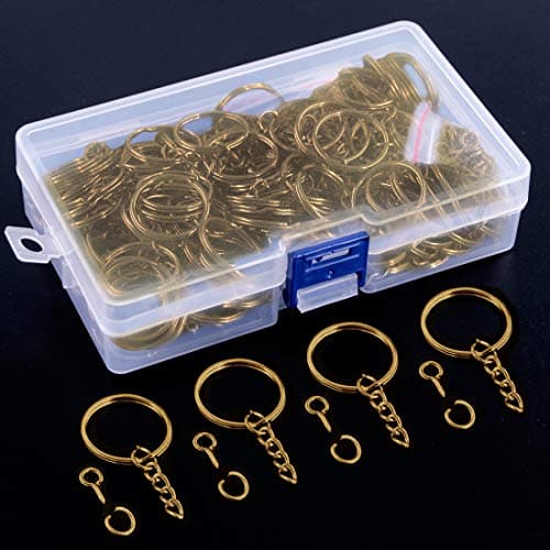 Swpeet Lot de 450 anneaux porte-clés en argent avec chaîne et 150 anneaux avec vis à œillet pour la fabrication de bijoux (bronze)