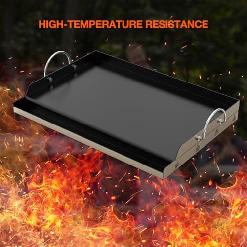 Onlyfire Céramique Plaque de Gril, Universelle Plaque de Cuisson pour Gril à gaz et Barbecue au Charbon de Bois, BBQ plancha avec Poignée, Revêtement Antiadhésif, 58,5 x 40,5 x 7cm, Noir