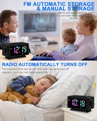 Radio Reveil Digital avec 2 Réveils,Électronique Réveil Numérique avec 11 Modes Lumière,LED Horloge Digitale,Snooze,Aide au Sommeil,Minuterie,12/24h,Volume de l'alarme Réglable,Port de Recharge USB
