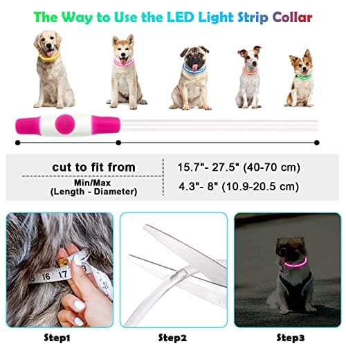 AUAUY Collier Lumineux LED pour Animaux, Rechargeable USB, Découpable, Imperméable, Réglable, pour Petits, Moyens et Grands Chat et Chien (Rose)