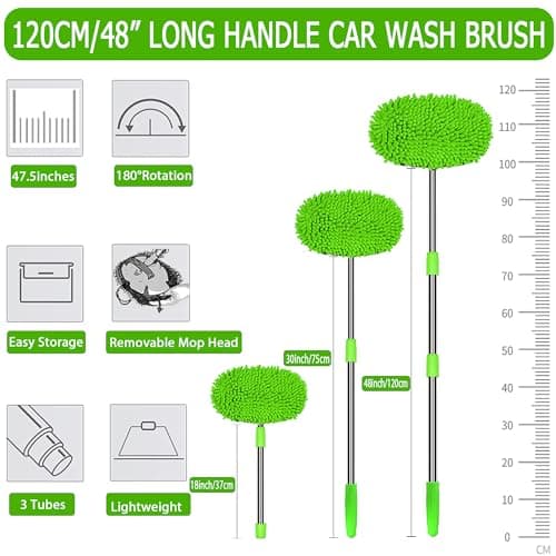 WillingHeart Brosse Nettoyage Voiture 120cm Microfibre Balai Lavage avec Manche Telescopique 2 in 1 Pinceau pour Camion Automobile Camping Car Accessoire Extérieur Intérieur Detailing Kit Anti Rayure