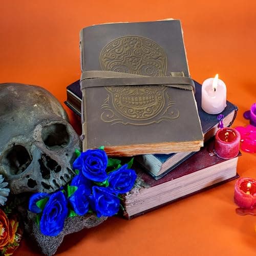 Journal en Cuir Vintage avec motif de Crâne Avec Papier À Bord Brûlé Cahier des Notes Antique Rustique, Parfait pour L'Écriture, Le Livre Des Ombres, Un Grimoire, Des Croquis, Des Dessins