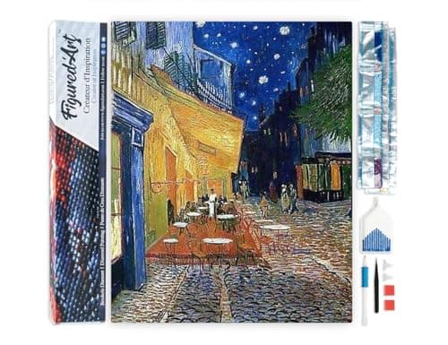 Figured’Art Diamond Painting Broderie Diamant 40x50cm Toile Entière Roulée avec Strass Perles Carrés - Van Gogh Terrasse de Café - Kit Complet 5D DIY Activité Manuelle Loisirs Créatifs Adultes