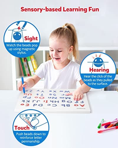 Coogam Lettres Magnétiques Practicing Board, Aimants Tracing ABC Alphabet Board Apprendre à écrire Jouet Éducatif Fine Motor Montessori Cadeau pour 3 4 5 Ans Enfants