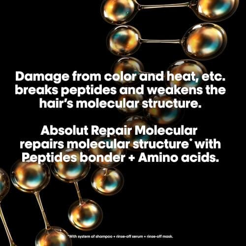 L'OREAL PROFESSIONNEL - Absolut Repair Molecular - Cheveux Très Abîmés, Raides à Bouclés - Traitement Moléculaire & Instantané - 3x Plus de Force