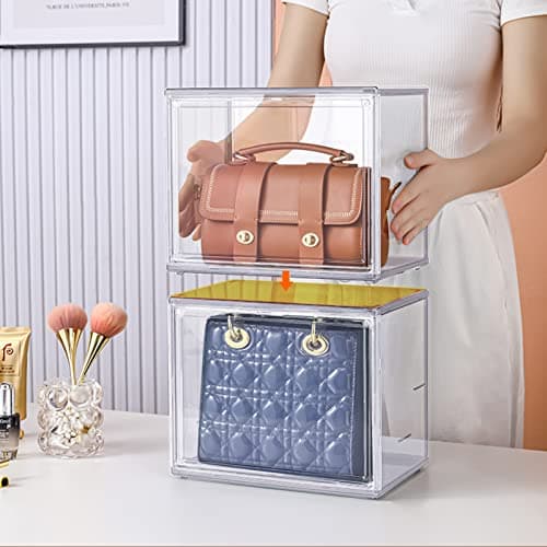 Tigerkinwit Boîte de Présentation en Acrylique 27x18x22 cm Empilable et Amovible Vitrine en Transparent avec Porte Magnétique pour Action Pop Figures Jouets de Collection Objets de Collection